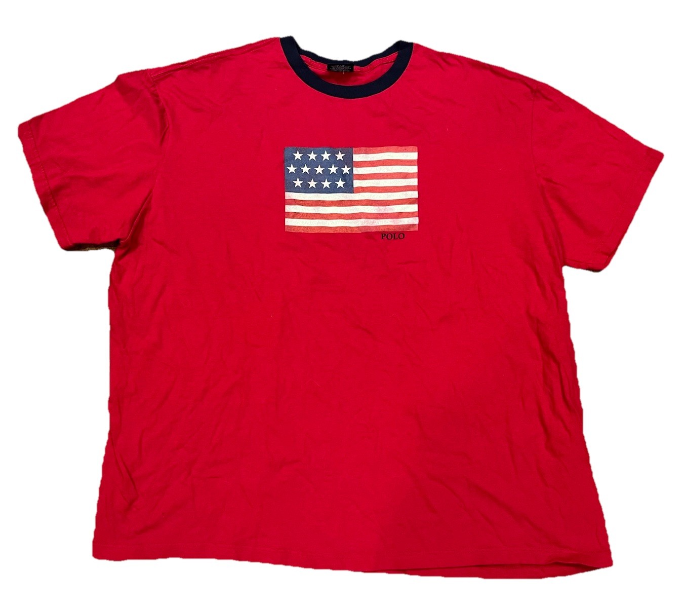 Vintage Polo Ralph Lauren American Flag Shirt Red Ringer T-Shirt VTG XXL 2XL gallery