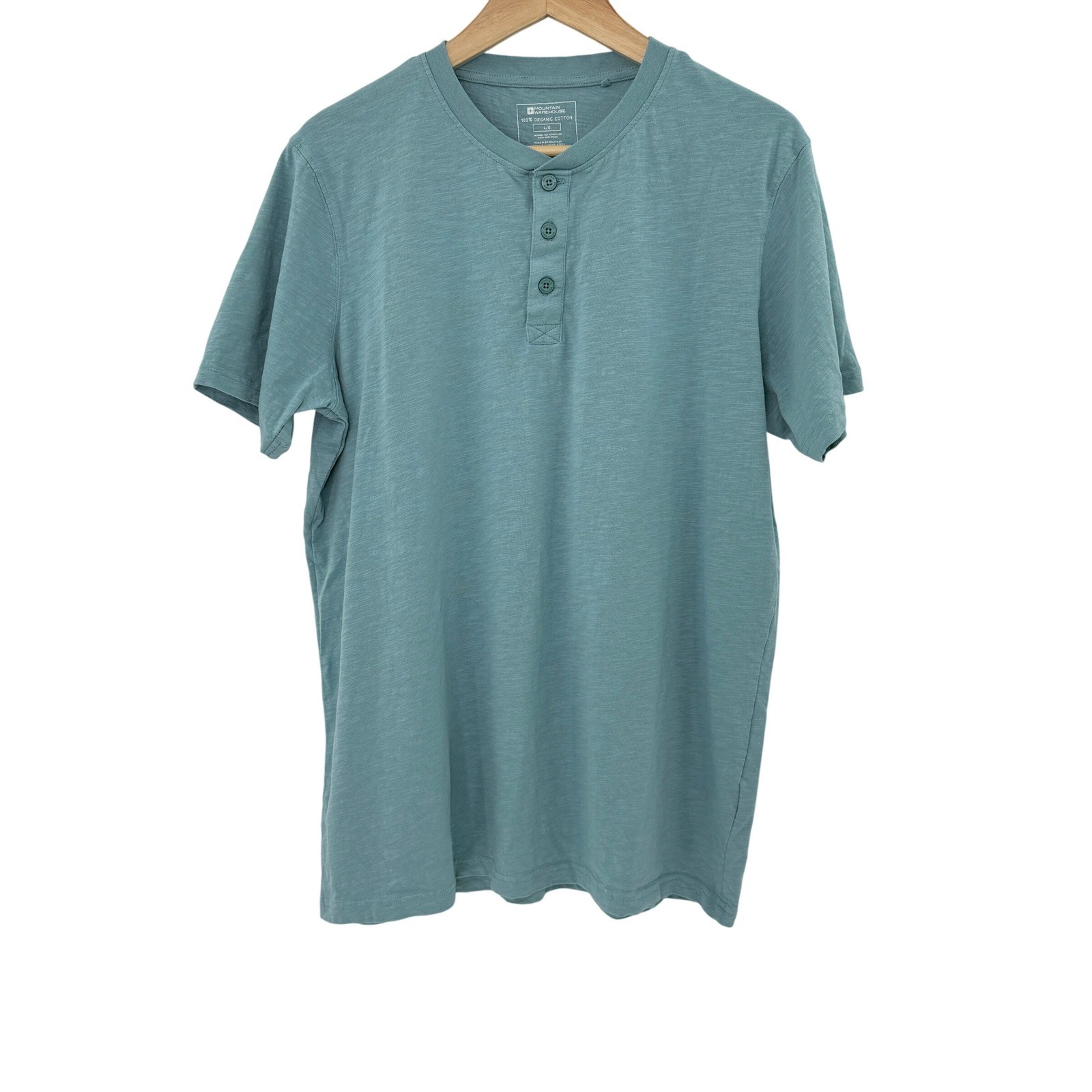 Mountain Warehouse Men’s Henley Shirt Turquoise Organic Cotton Sz L Sustainable