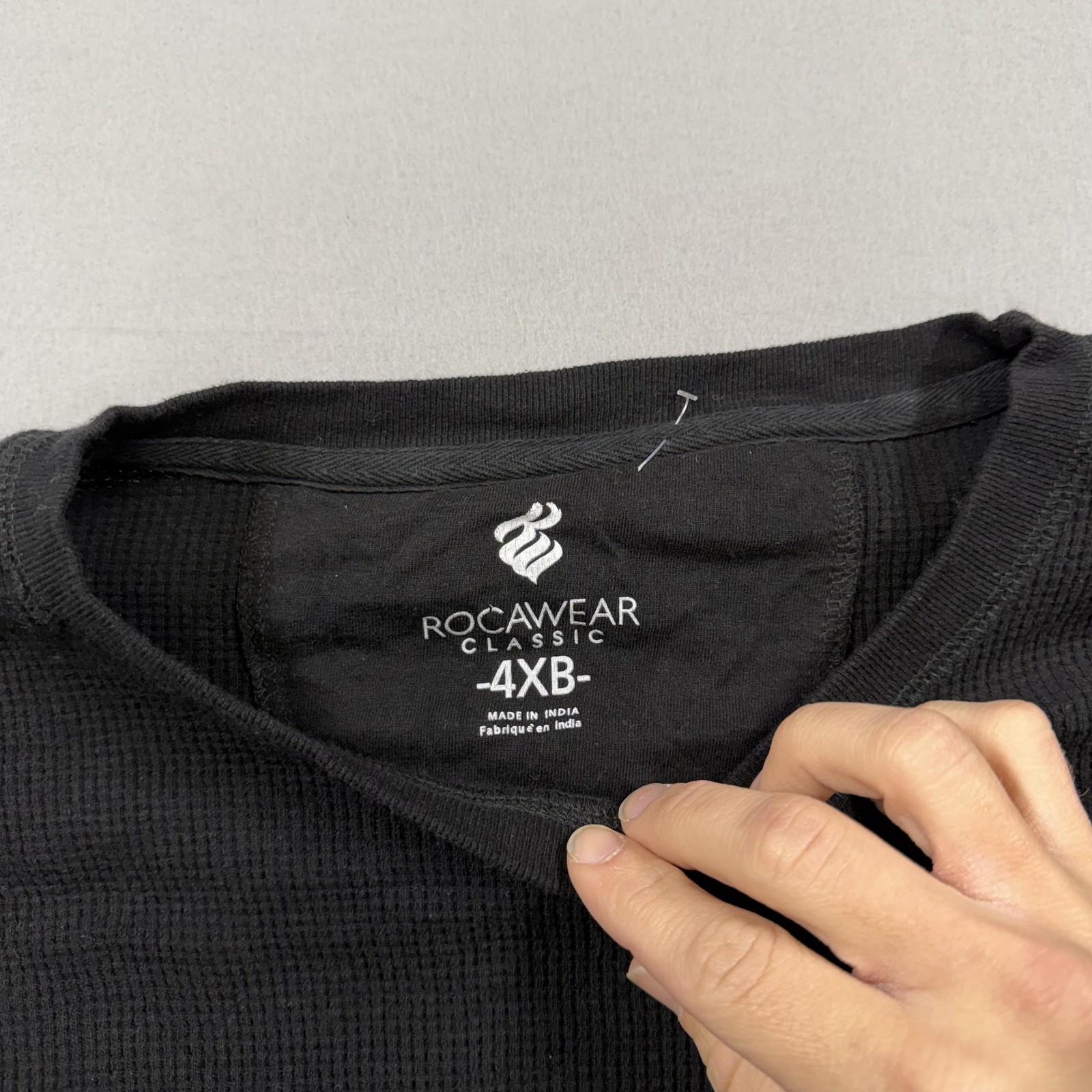 Rocawear Shirt Mens Big 4X Black Long Sleeve Thermal Waffle Knit Logo Tall gallery