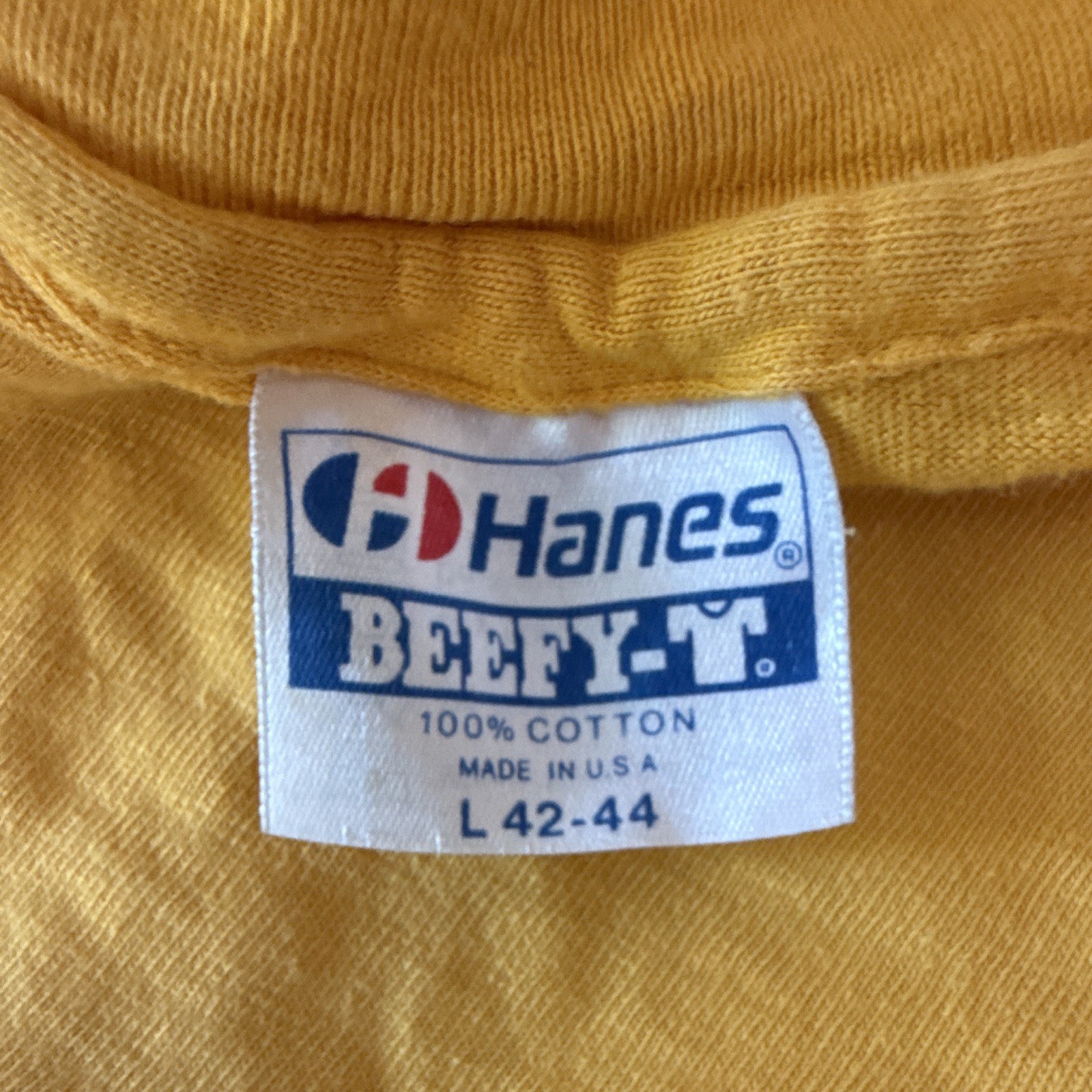 VTG Hanes Beefy-T Men’s L Yellow US Navy Deep Sea Divers Graphic made/USA VHTF gallery