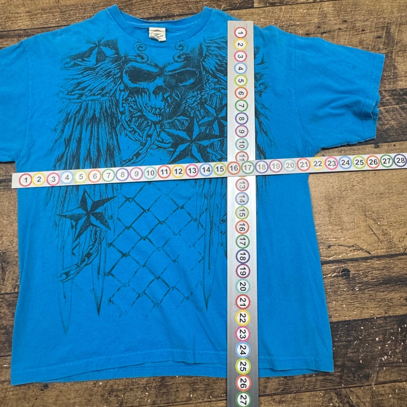 Y2K Skull Wings Star Chain Graphic T Shirt Blue Adult L grunge demon punk gallery
