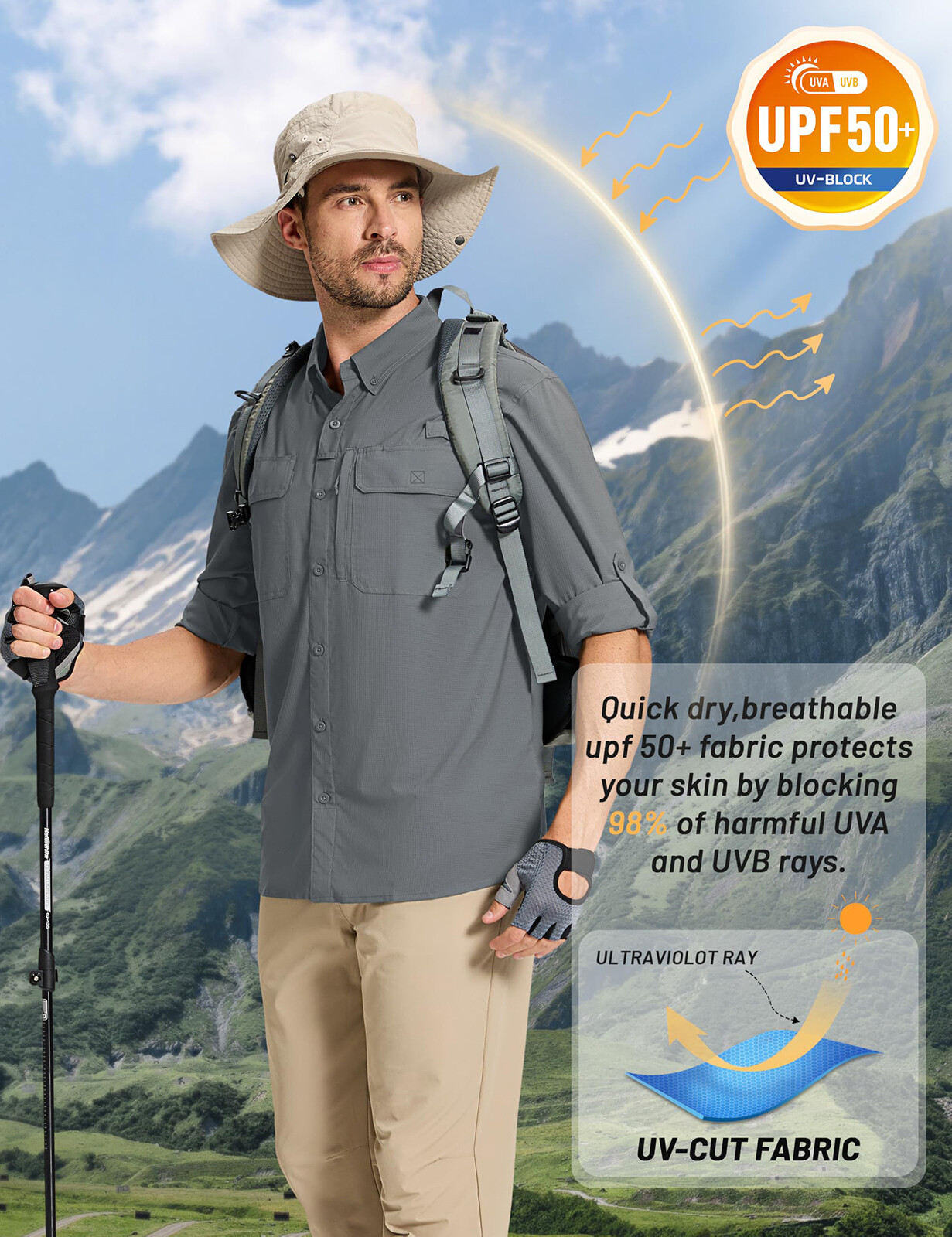Mens Fishing Shirts Long Sleeve Sun Protection UPF50+ Quick Dry Button Down Tops gallery