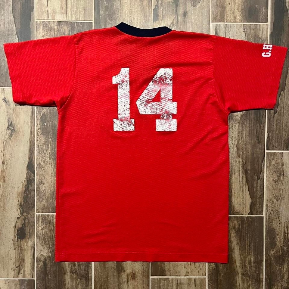 VTG Angels Jersey Men's L Red Polycotton LA Mesh G.H.L.L. #14 V-Neck Evans 90s gallery