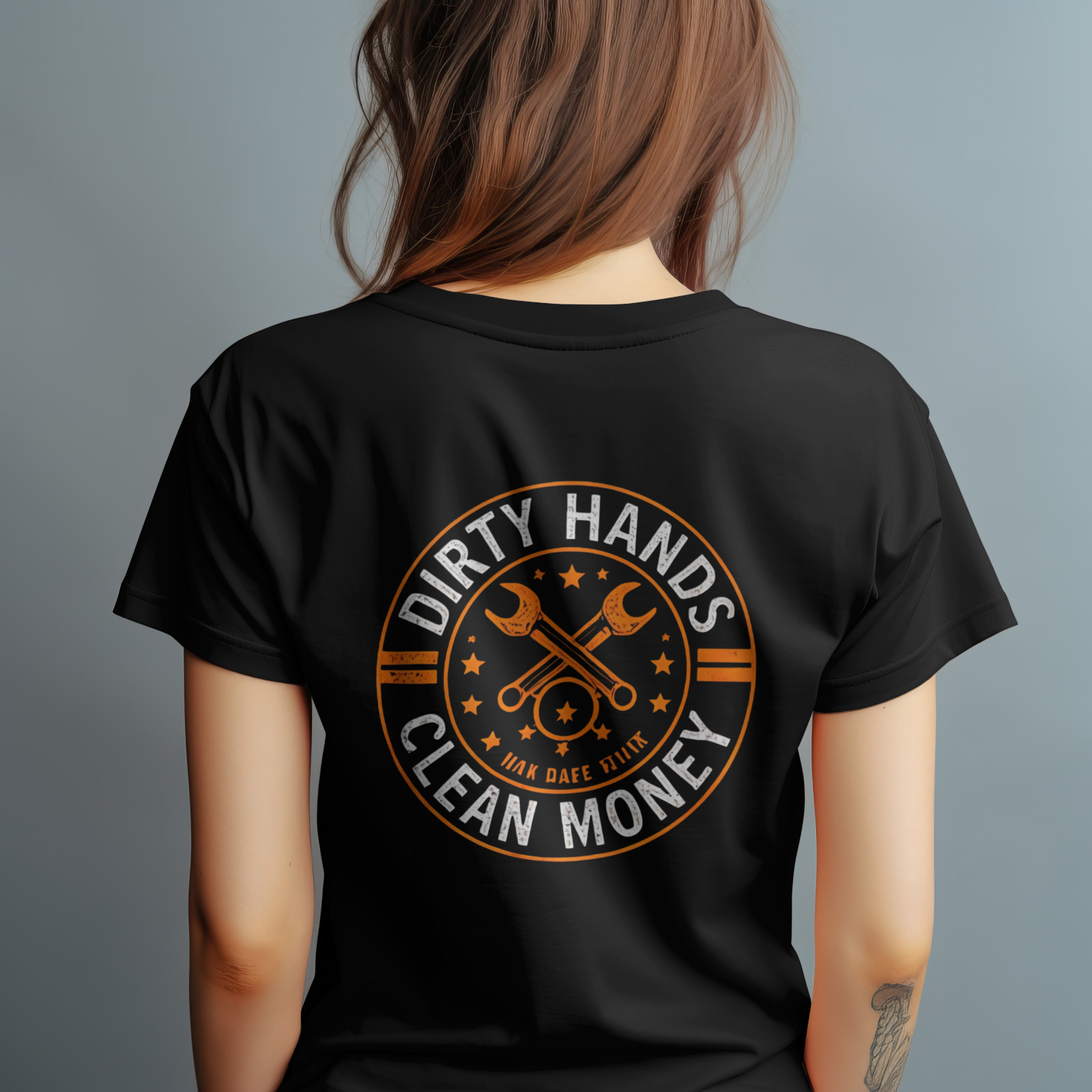 Dirty Hands Clean Money Shirt Blue Collar Work Mechanic Tee Back Print gallery