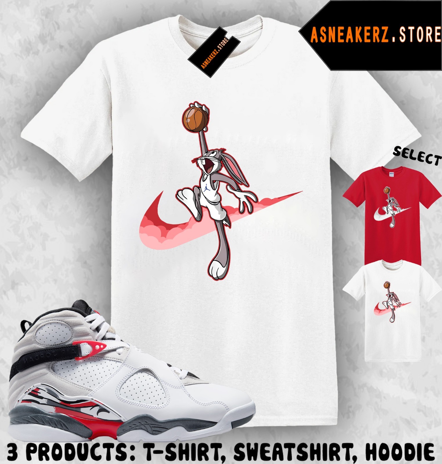 Tee Shirt Matching AJ 8 Bugs Bunny 2025 Match Sneaker Bugs Just Dunk It T-Shirt gallery