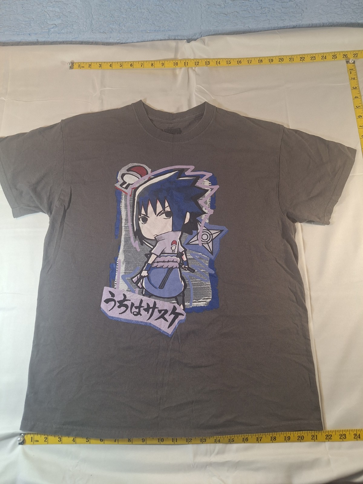 Size L Ripple Junction Naruto Shippuden Sasuke Uchiha Gray Graphic Tee