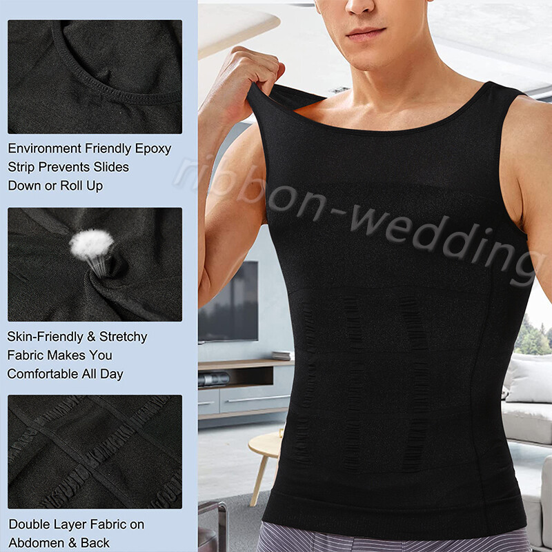 Men Slimming Body Shaper Belly Chest Compression Vest Girdle T-Shirt Tank Top US gallery
