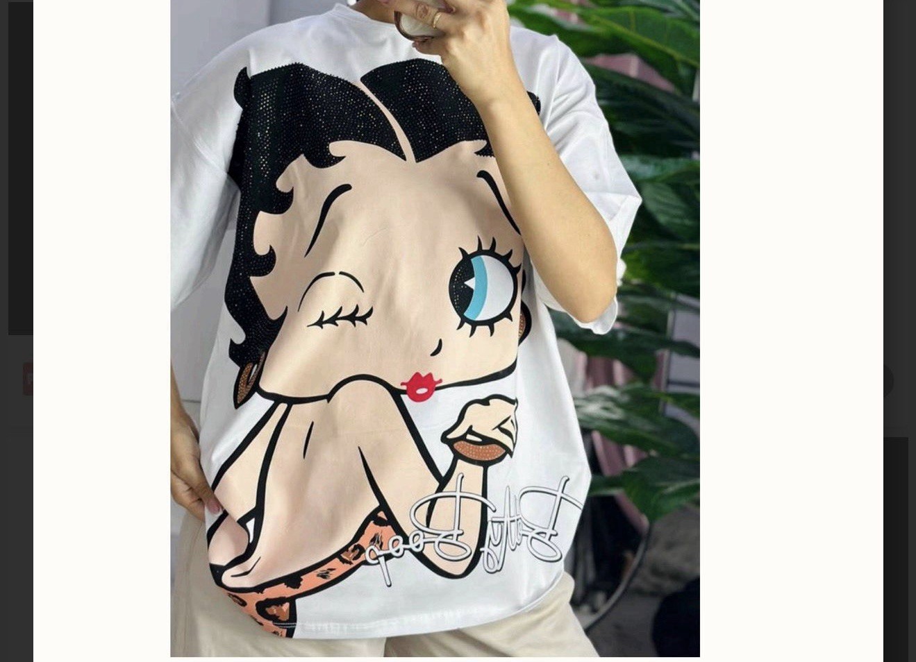 Betty Boop Cartoon Graphic Print White Crew Neck Short Sleeve T-Shirt One Size gallery