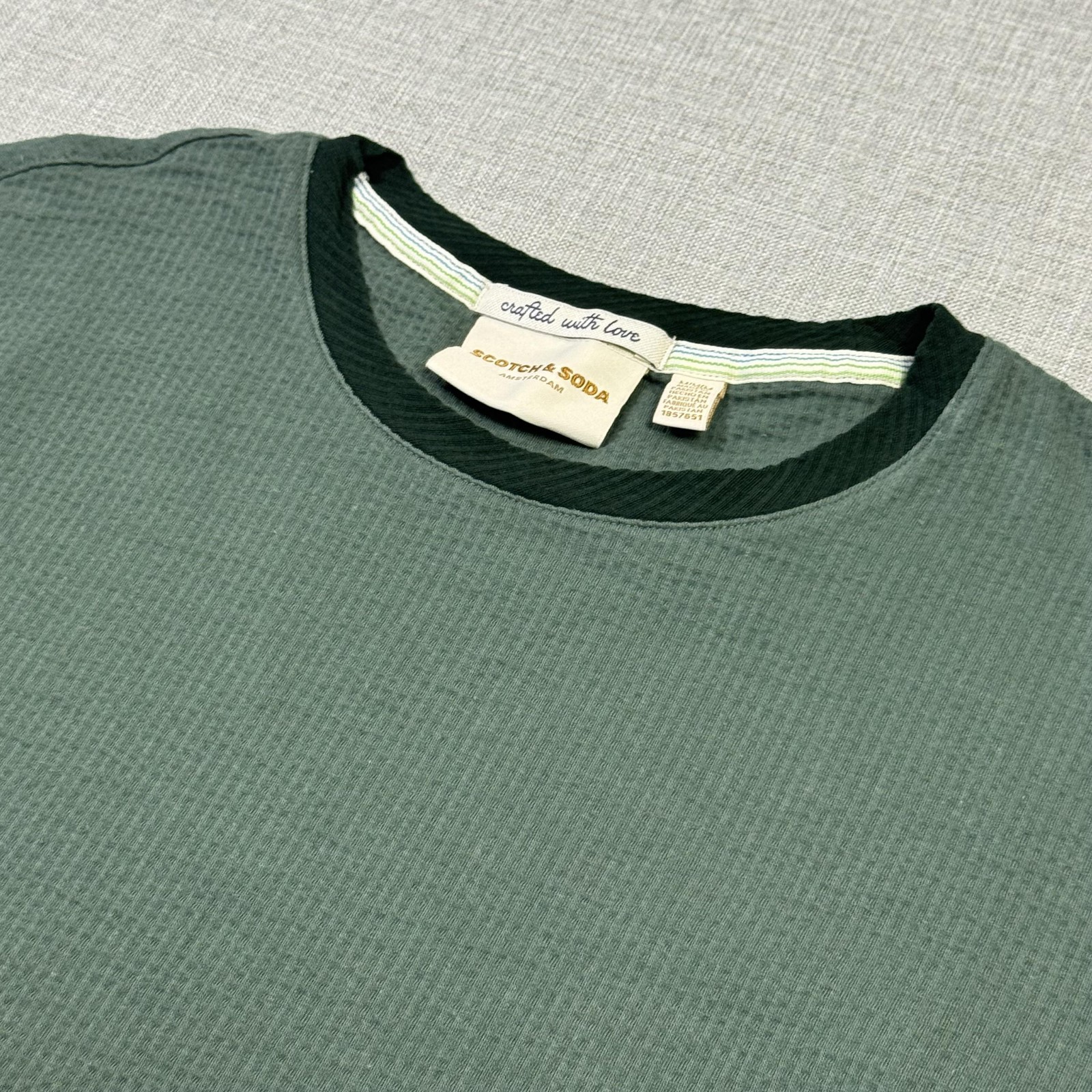 Scotch & Soda Shirt Mens M Green Waffle Crewneck Short Sleeve Stretch Amsterdam gallery