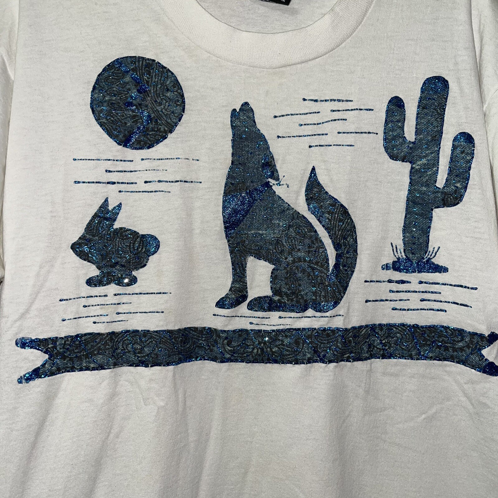 Vintage nature tee wolf moon single stitch glitter handmade grandma size xl e214 gallery