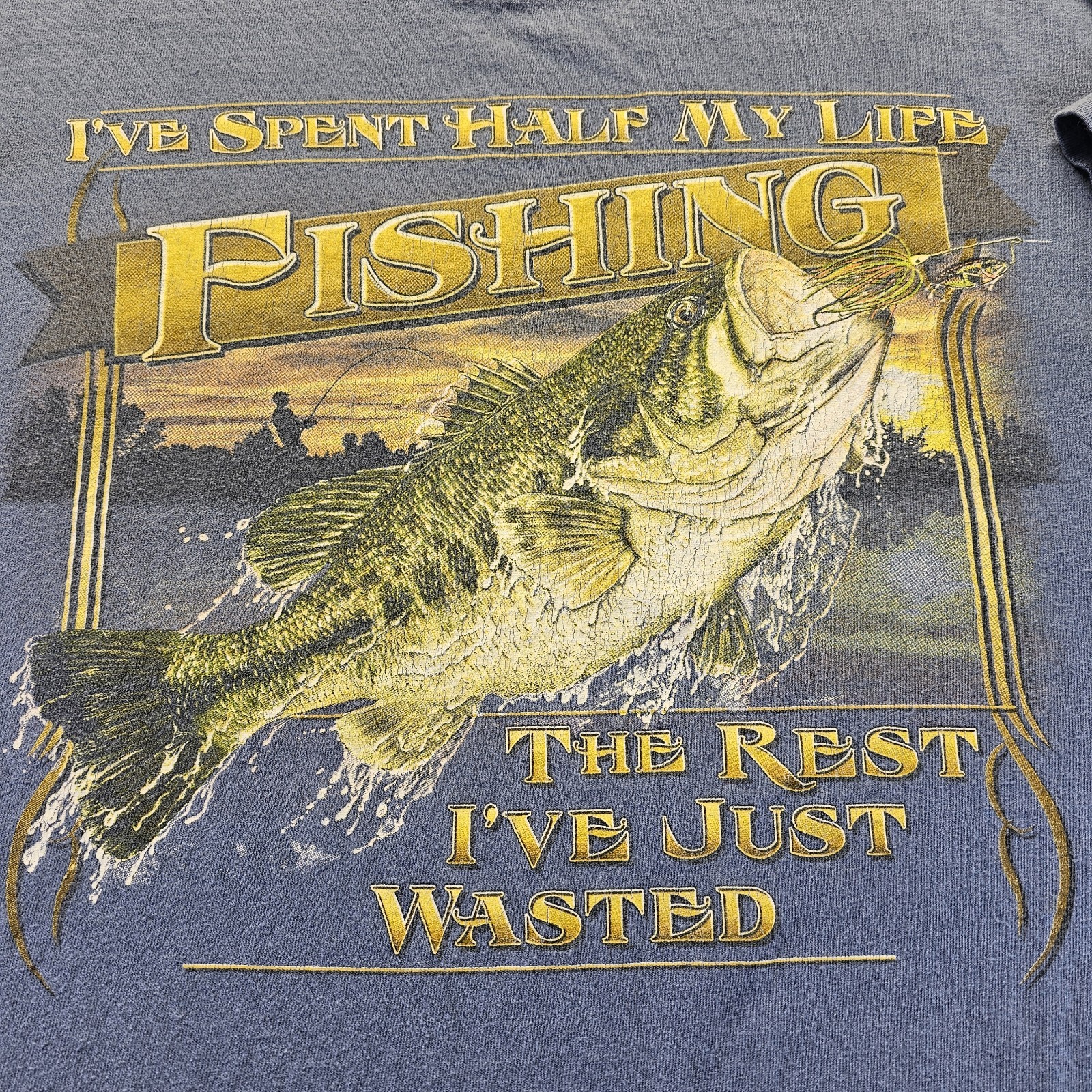 Fishing Tee XL Bass Fish Graphic Shirt Outdoors Fisherman Vintage Style Blue... gallery