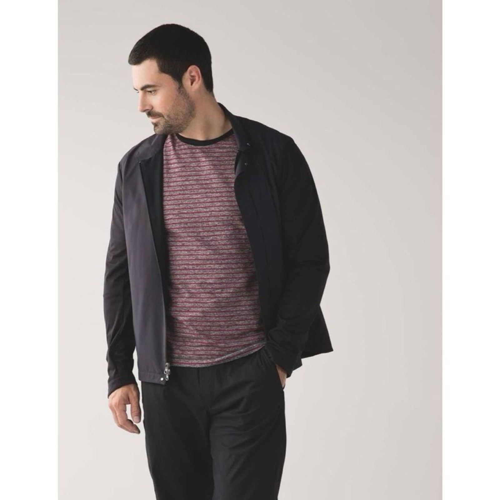 Lululemon Surge Warm Crew Raven Stripe Cranberry Heathered Black XXL gallery