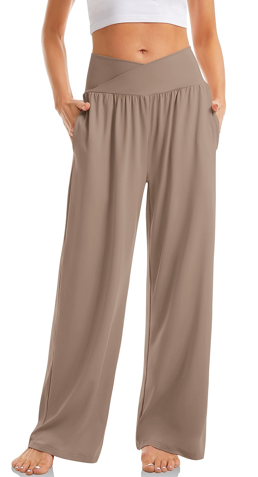 Womens Wide Leg Casual Loose Pants Yoga Sweatpants Crossover High Waist