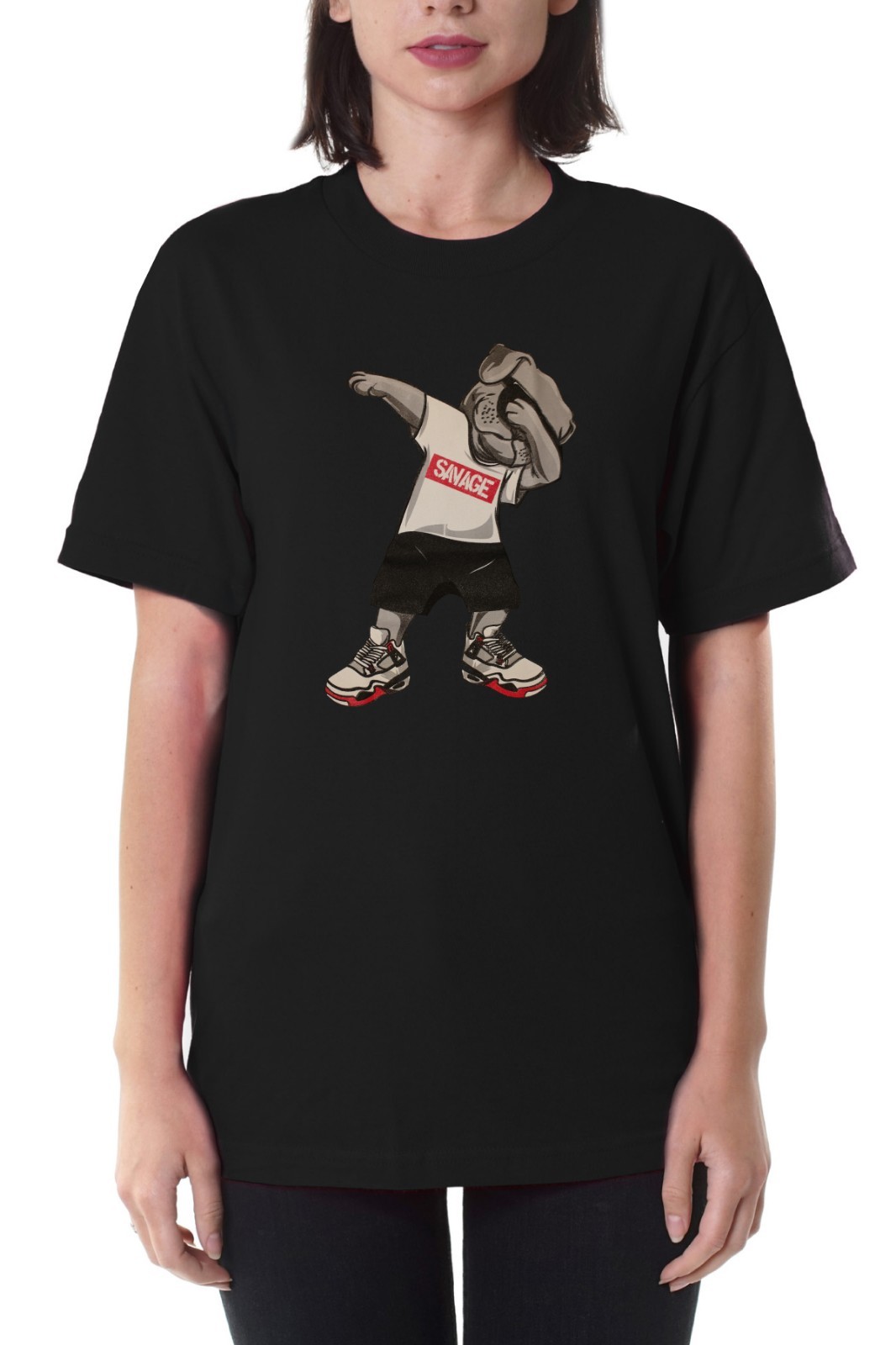 Funny Dabbing Savage American Bulldog HipHop Casual Street Urban Graphic T-Shirt gallery