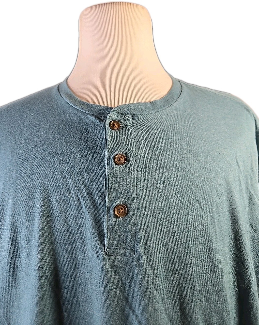 Men's 3XLT Tshirt. Henley Style Teal Shirt, Preowned Long Sleeves Top gallery