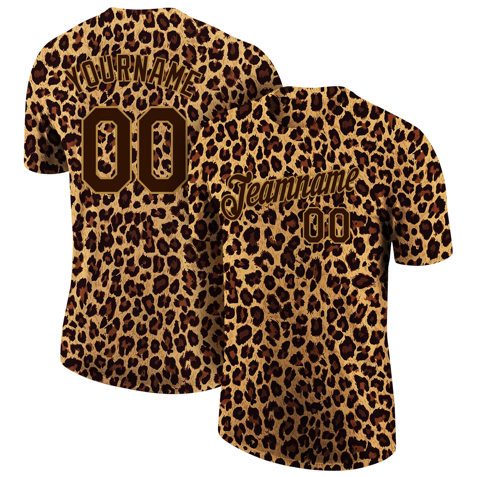 Custom Brown Old Gold Leopard 3D Pattern T-Shirt Wild Animal Graphic Gift Men gallery