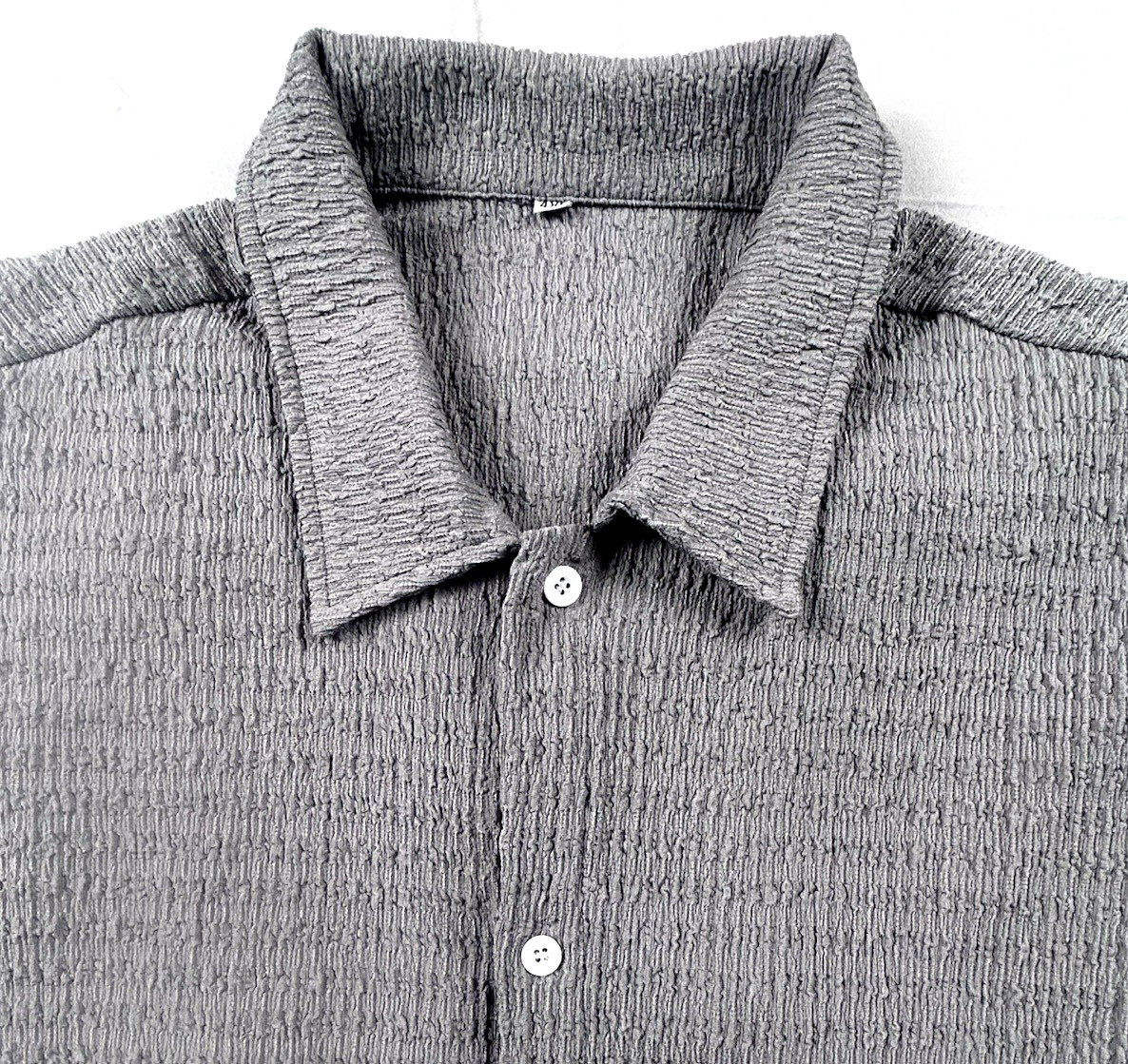 Men’s 4XL Gray Textured Fabric Shorts Sleeve T-shirt Soft Corrugated Stretch gallery
