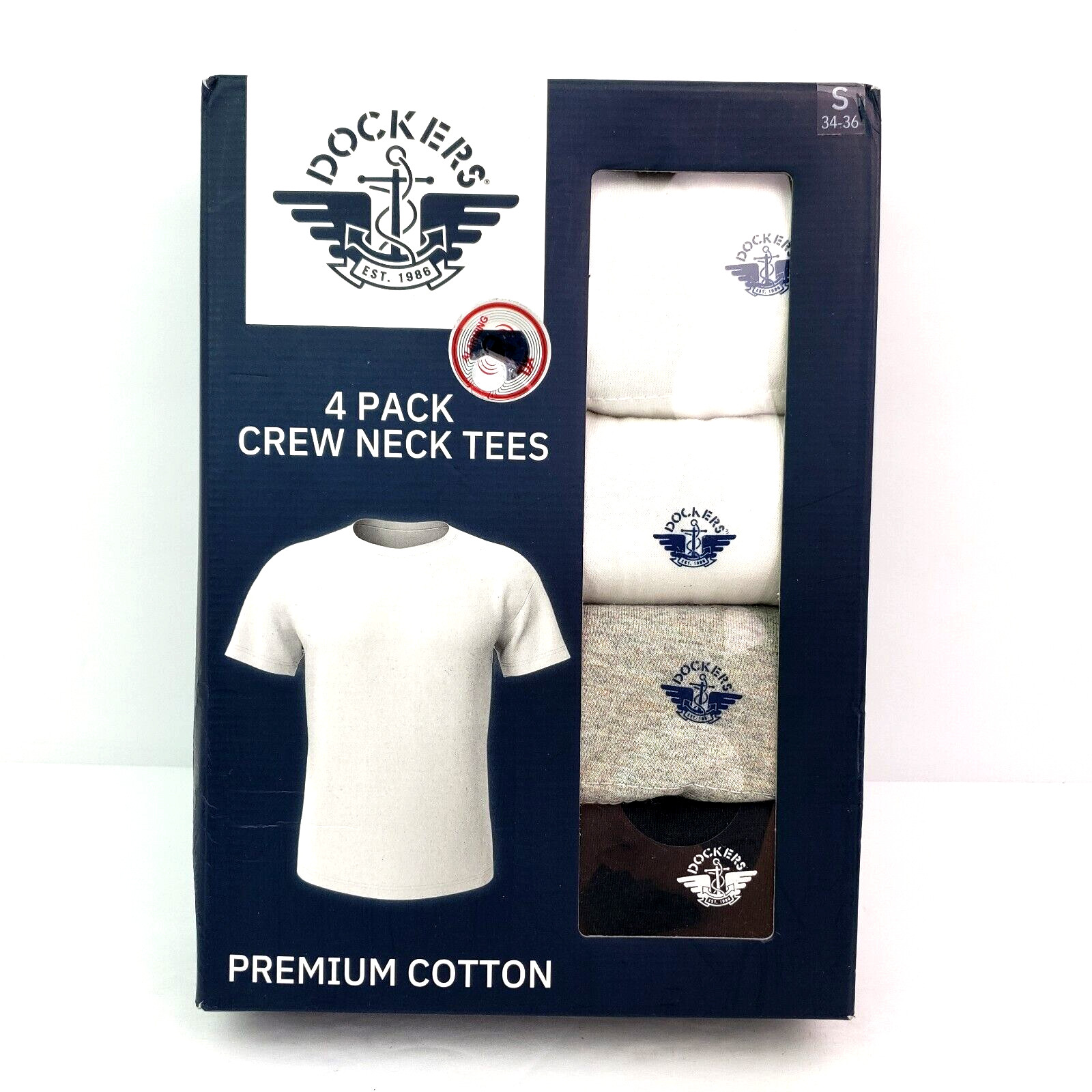 Dockers Mens Size S 34-36 White Gray Black Premium Cotton Crew Neck T-Shirts 4Pk gallery