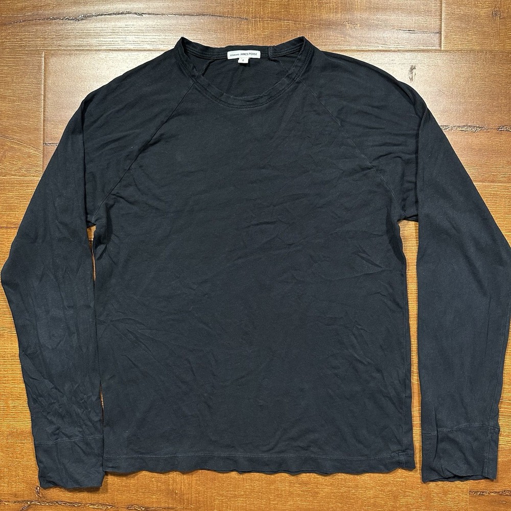 James Perse Oversized Long Sleeve T Shirt Mens 0 XS Black Crew Neck Cotton USA