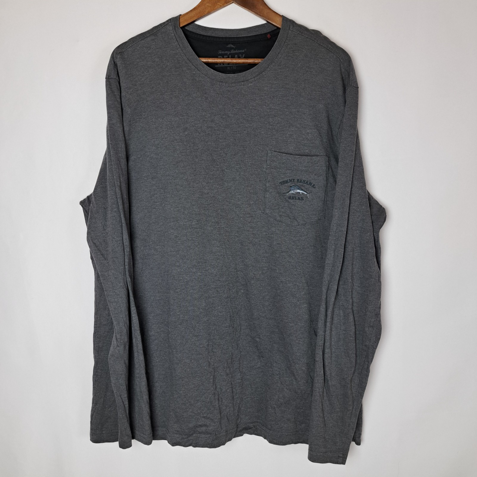 Tommy Bahama Relax T-Shirt Mens XL Gray 100%-Supima Cotton Long Sleeve 1 Pocket