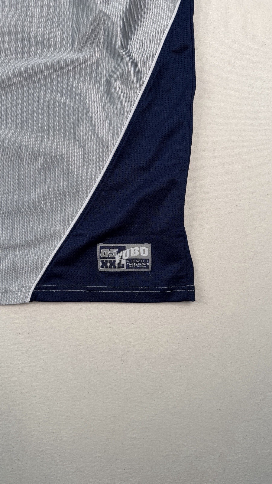 Vintage FUBU Sports Jersey XXL Grey Navy Mesh Y2K Hip Hop Streetwear Shirt gallery