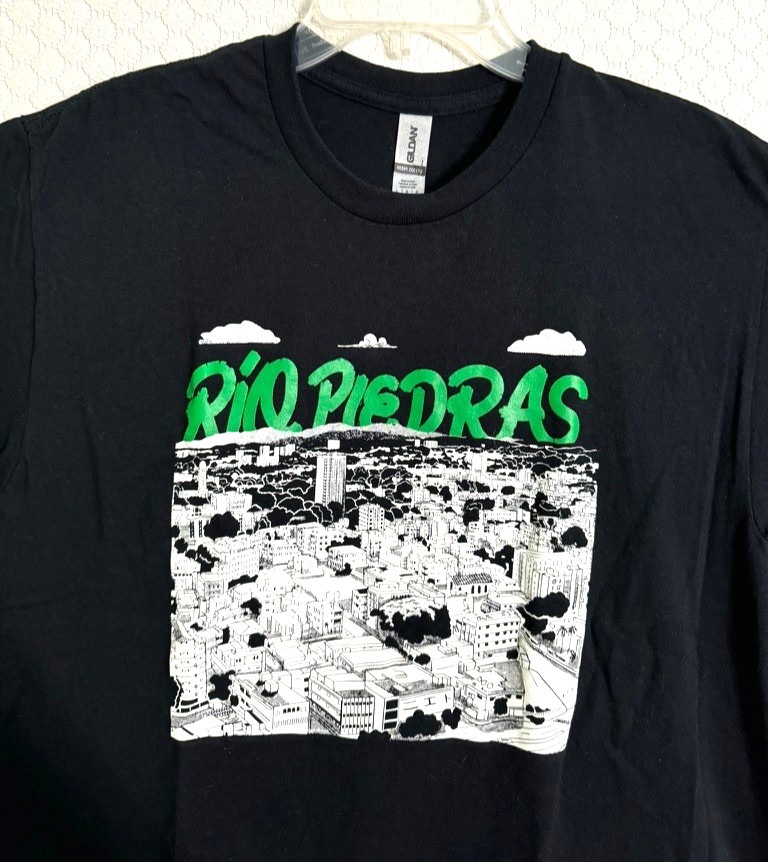 NWOT Camisa Río Piedras Silk Screened T-Shirt , Black with Graphic Design Size L gallery