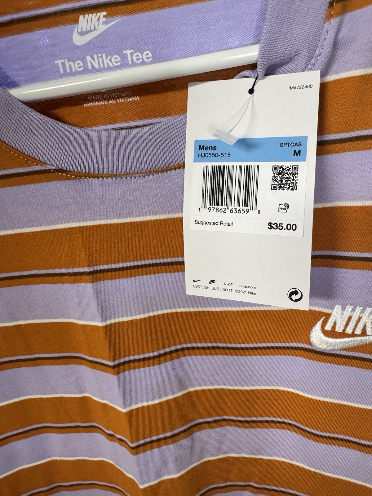 Nike The Nike Tee Jersey Cotton Striped Crew Neck T-Shirt Men M Purple/Orange gallery