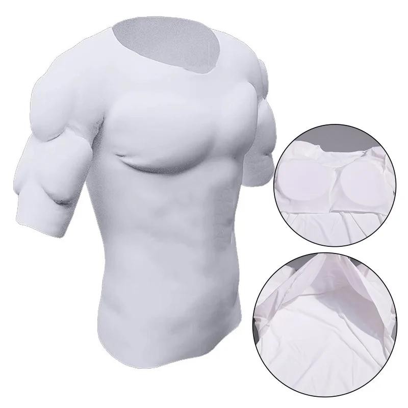 Men Invisible Abs Fake Muscle Body Suit With Chest Male Undershirt Soft Wear