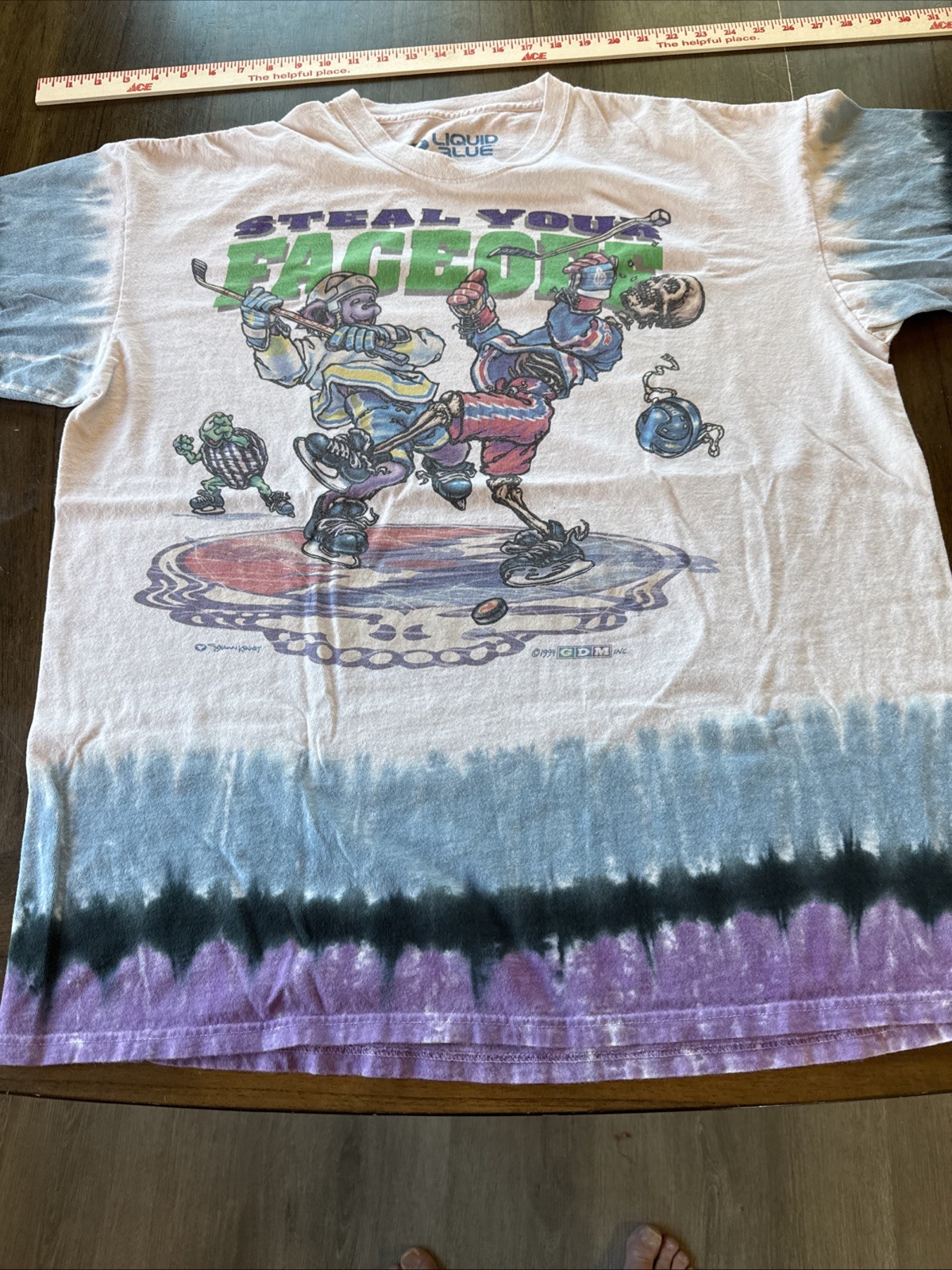 Vintage Grateful Dead Liquid Blue Hockey Tie Dye T Shirt 1994 XXL. 2XL Faceoff gallery