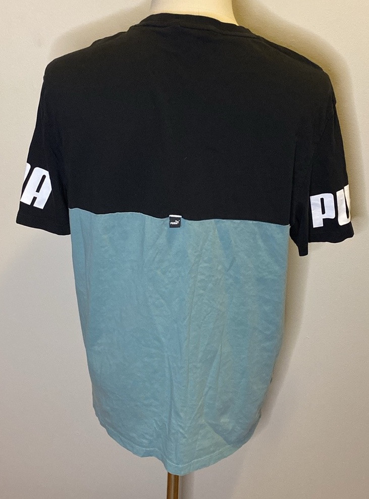 Puma Blue and Black Colorblocked Logo Athletic T-Shirt (sz L) gallery