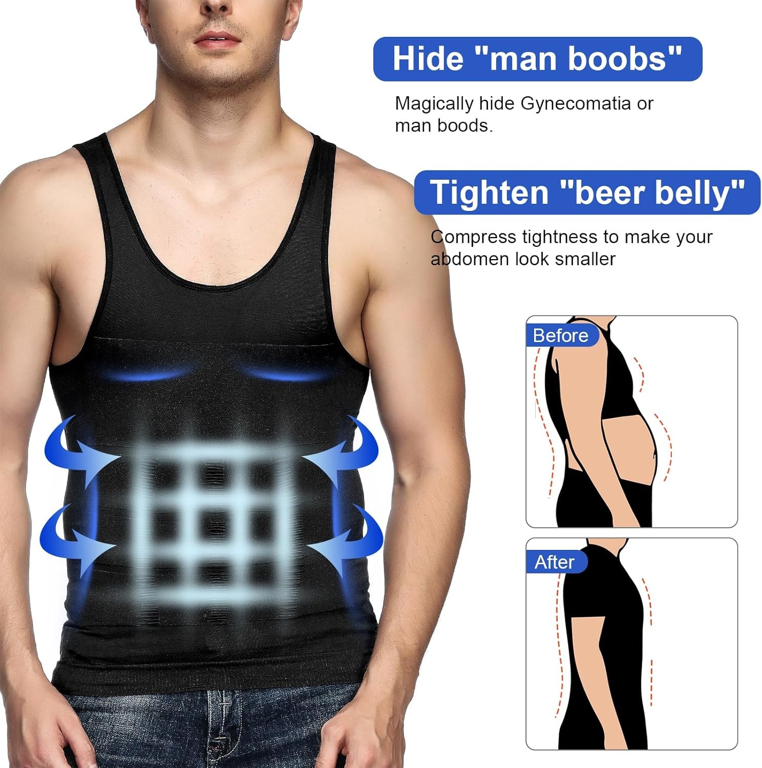 Mens Slimming Compression Shapewear Tank Top Tummy Control Thermal Vest 5 Pack gallery