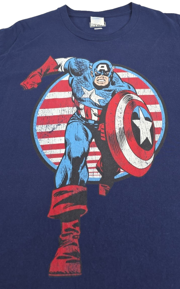 Captain America Mens Large Navy S/S Graphic T-Shirt Marvel Universe Patriotic US