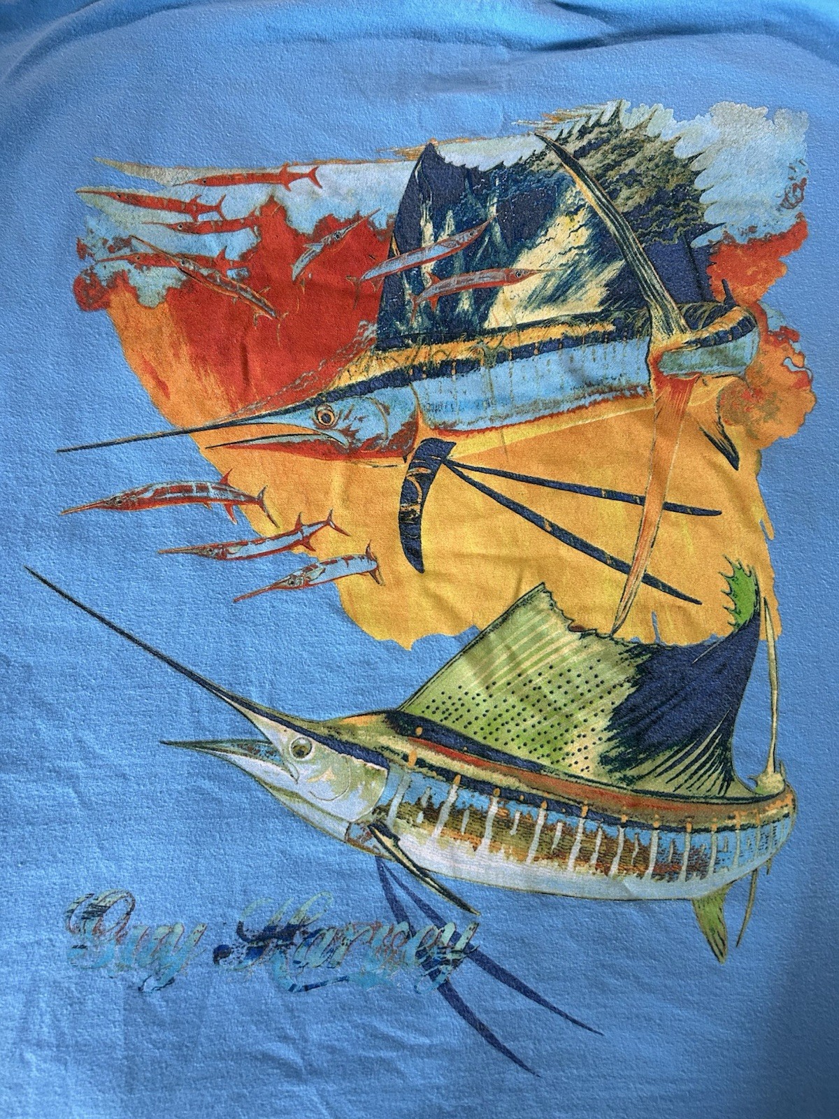 Guy Harvey Bluewater Graphic Marlin Fish Pocket T-Shirt Blue Cotton XL gallery