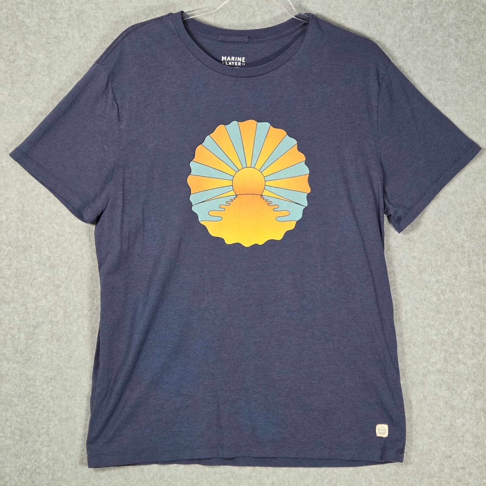 Marine Layer Men Large T-Shirt Short Sleeve Navy Blue Sunset Cotton Tencel gallery