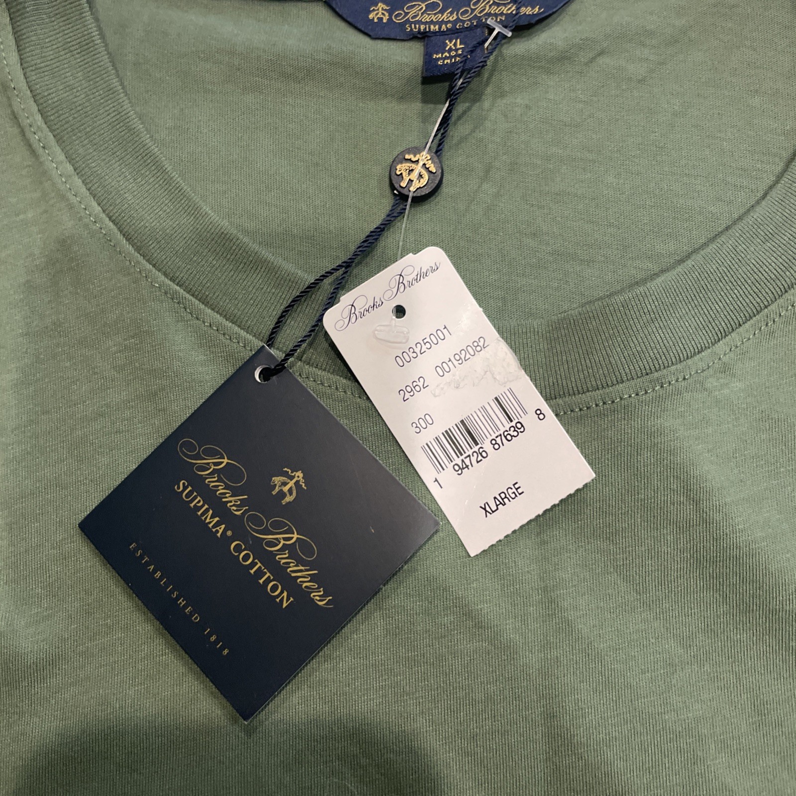 NWT MEN'S BROOKS BROTHERS 100% SUPIMA COTTON Green Sweater US XL gallery
