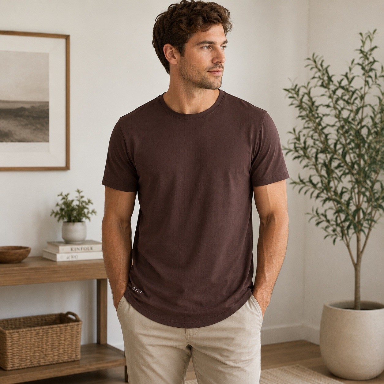 BYLT Premium Basics LUX T-Shirt Mens Large Brown Cotton Blend Minimalist Workout gallery