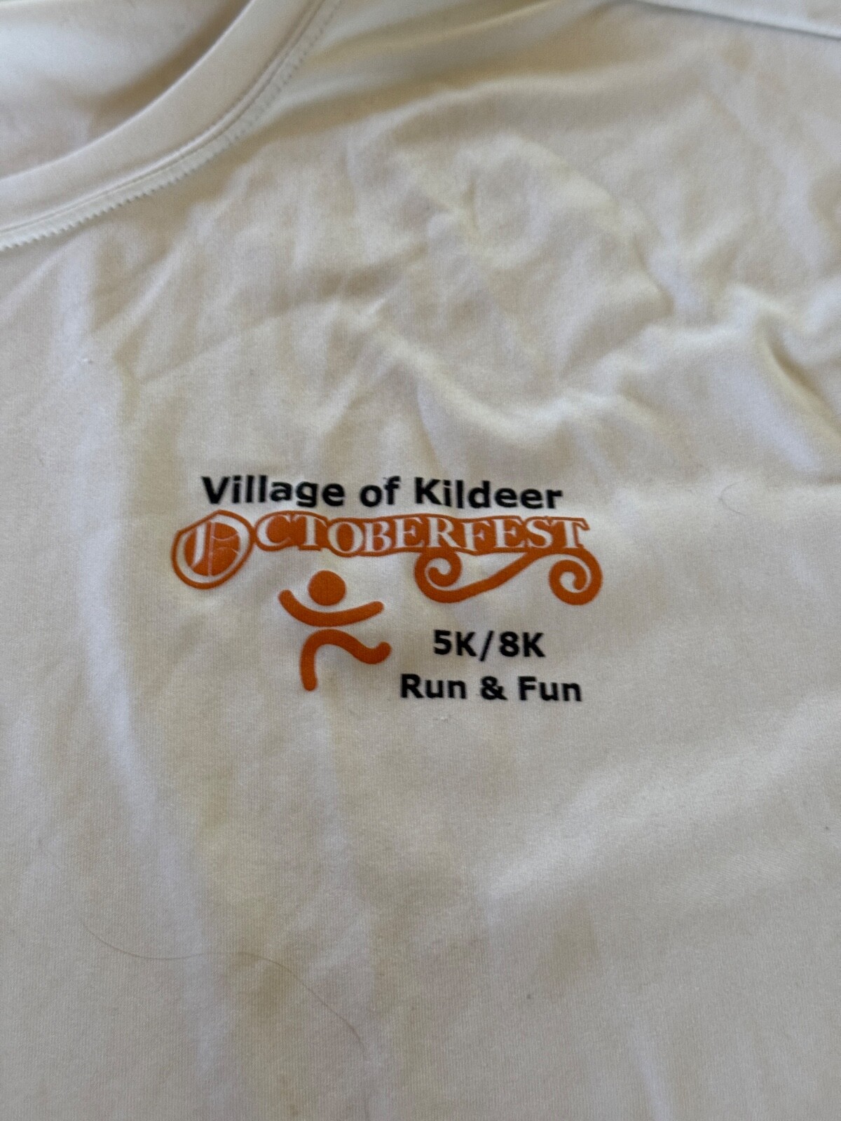 SportTek Short Sleeve Shirt Mens White Orange 5K Kildeer Event Volunteer Size XL gallery