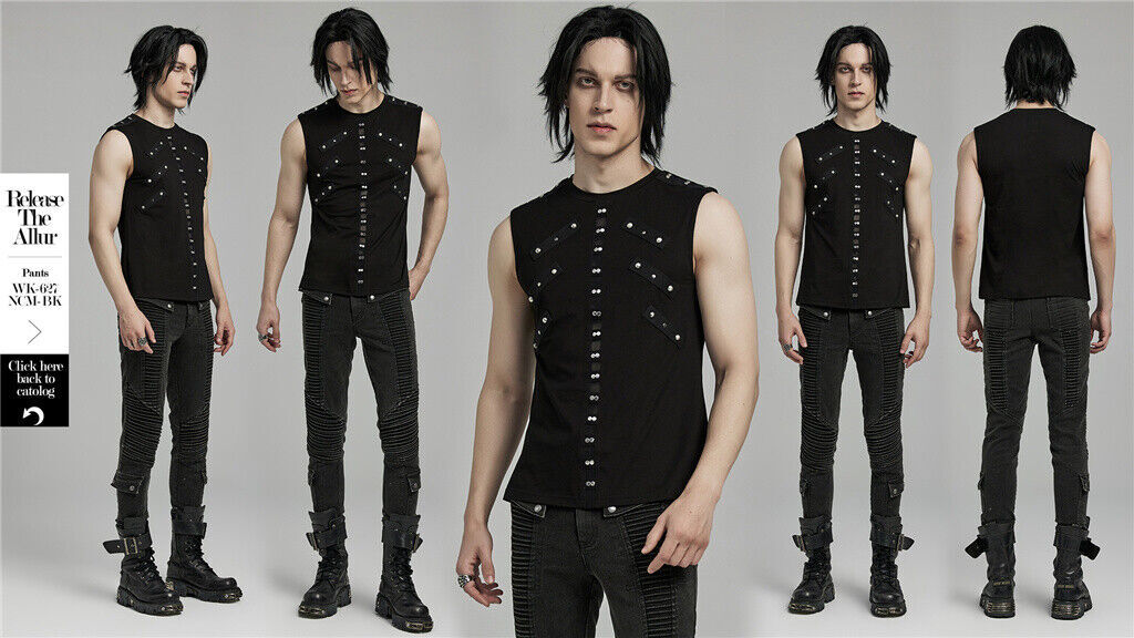 PUNK RAVE Men Black Punk Rock Gothic Steampunk Sleeveless Tops Tank Vest gallery