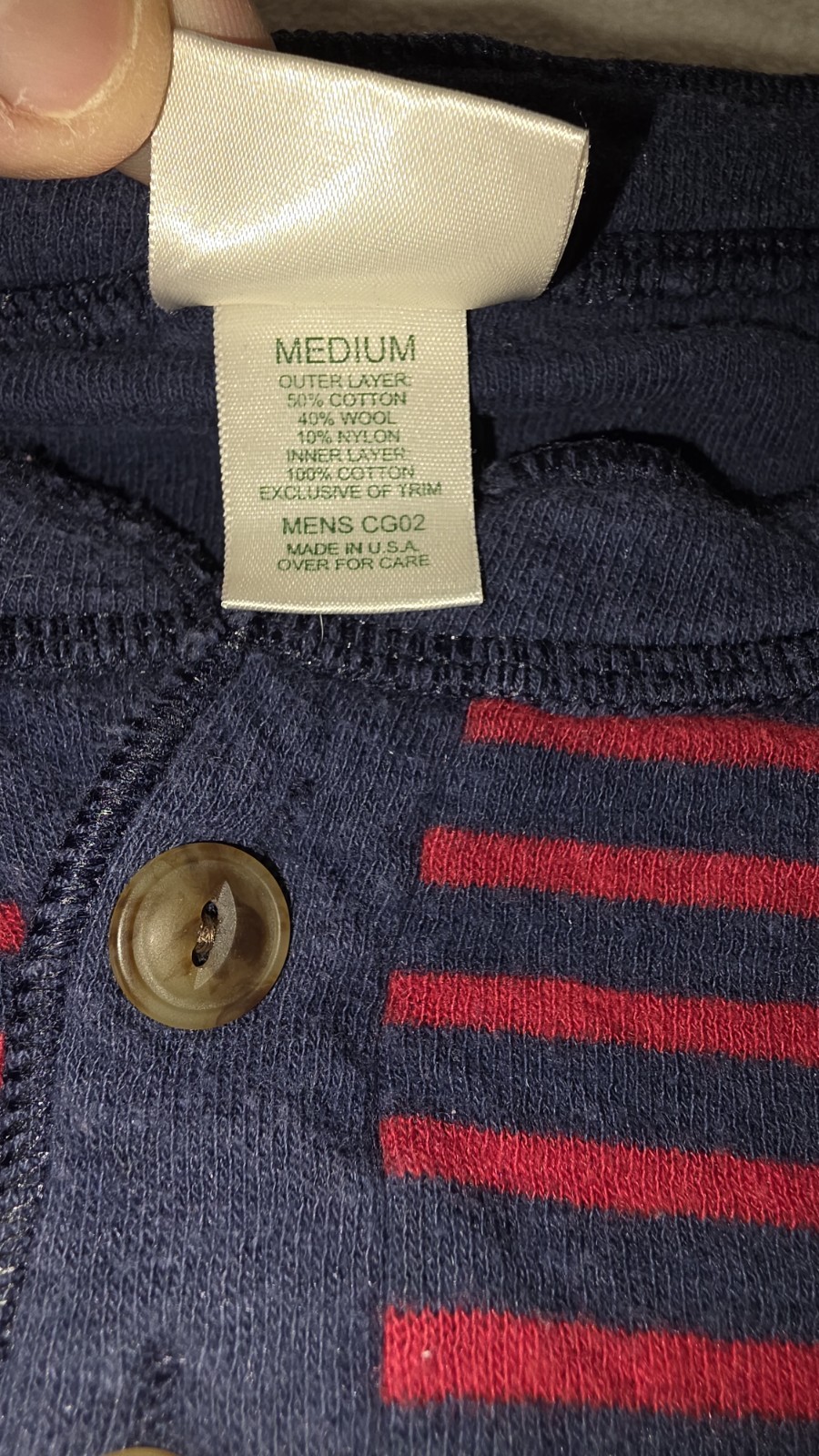 Vtg LL BEAN RIVER DRIVERS Shirt Blue Red Stripe Henley Heavy USA Medium Flaws gallery