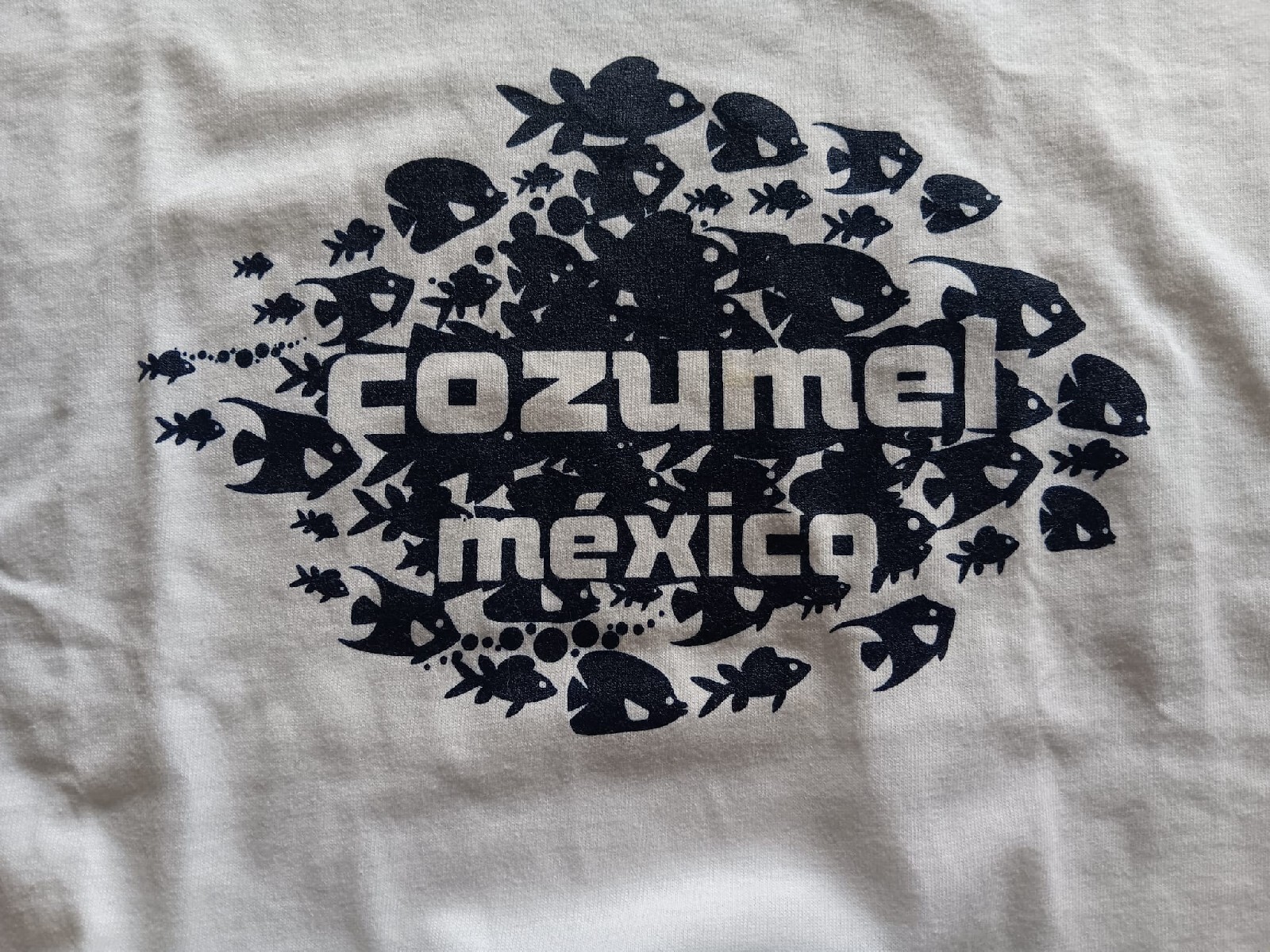 RARE Cozumel Mexico Fish Print White Mens T-Shirt Sz Large