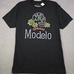 MODELO BEER NEON Shirt Mens EXTRA LARGE BLACK Skull OUTDOOR CERVEZA Dive Bar NWT