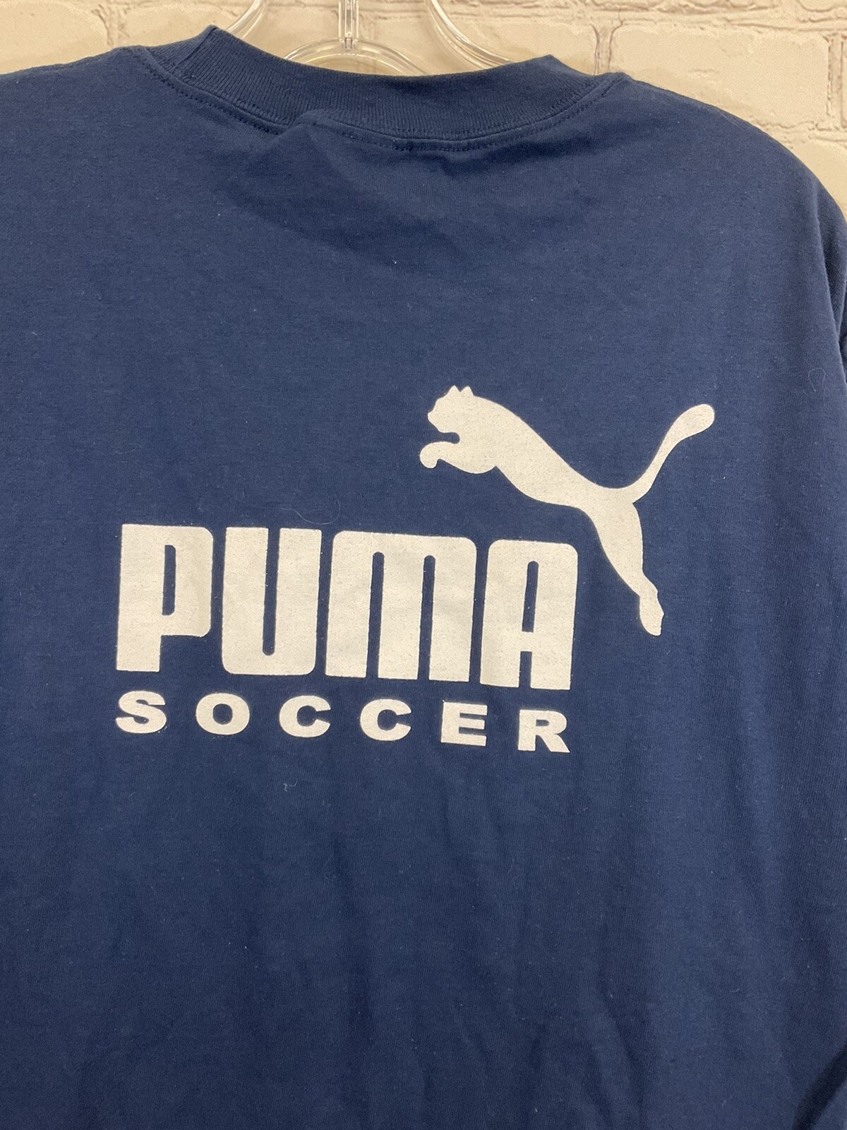 Hanes Adult Mens Beefy 5180 Puma Soccer Navy White SS Crew Neck Tshirt New gallery
