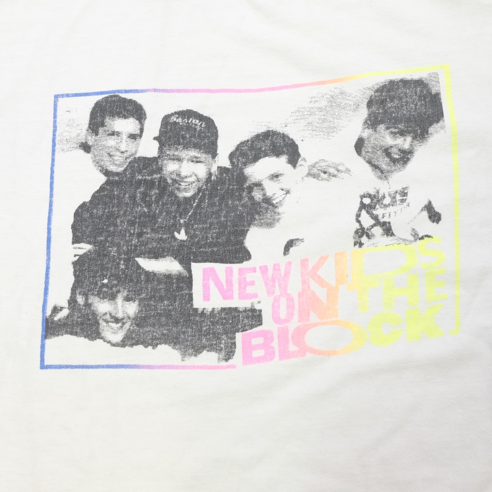 Rare Vintage HOT COTTON New Kids On The Block T Shirt 90s NKOTB White Neon OSFA  gallery