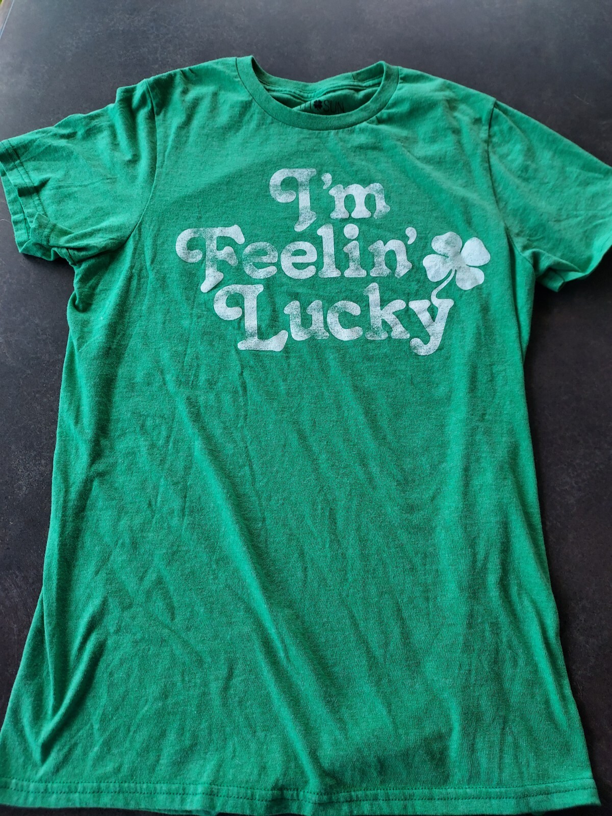 Men's Fifth Sun Green T-Shirt Size Small "I'm Feeling Lucky" 50% Cotton 50% Poly gallery