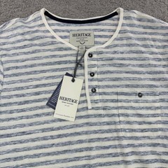 Heritage Report Collection Men XL Matt Striped Henley Shirt Navy White 286430H17