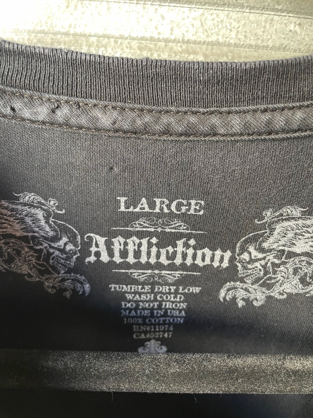 Affliction Double Skull Beaded Cross Graphic Black T-Shirt Men's Large gallery