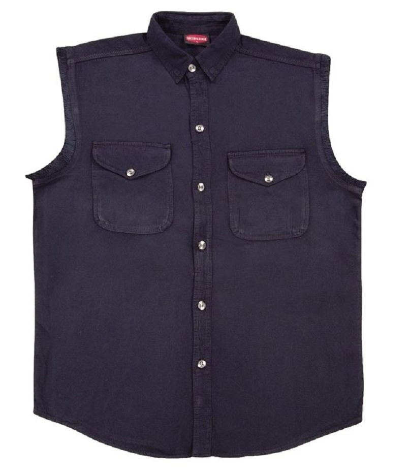 Sleeveless Denim Shirt Biker Motorcycle Button Down Muscle 10 Colors t-shirt gallery