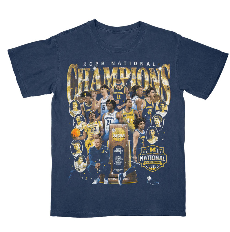 Michigan Wolverine Men’s Basketball Campus Ink 2026 National Championship Team T