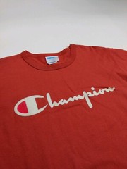 mens champion 100% authentic crewneck L/S t-shirt size large soild logo orange