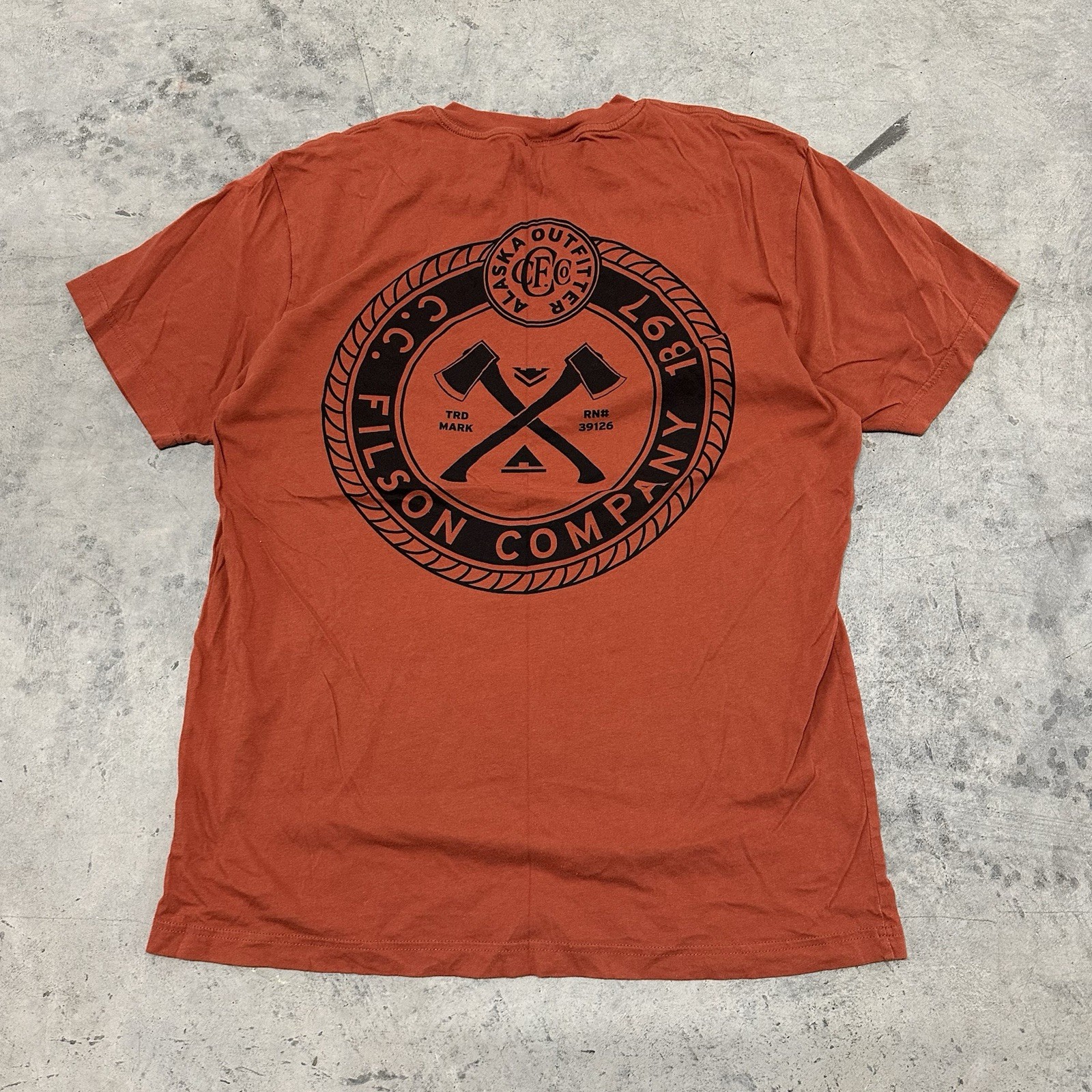 C.C. Filson Alaska Outfitters Hatchet Logo T-Shirt Salmon Fish Fishing Large gallery